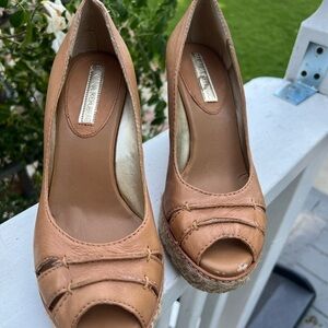 Banana Republic Tan Leather Wedge Peep-Toe